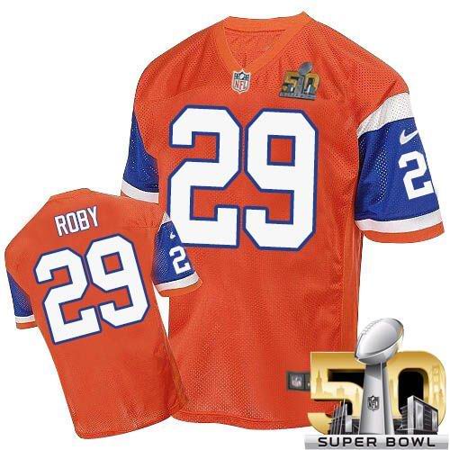 Nike Broncos #29 Bradley Roby Orange Throwback Super Bowl 50 Men's Stitched NFL Elite Jersey